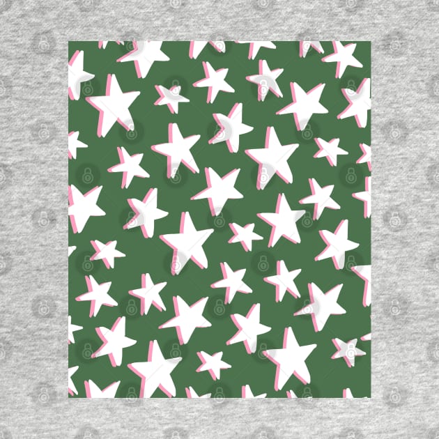 White, Pink and Green Stars Pattern by OneThreeSix